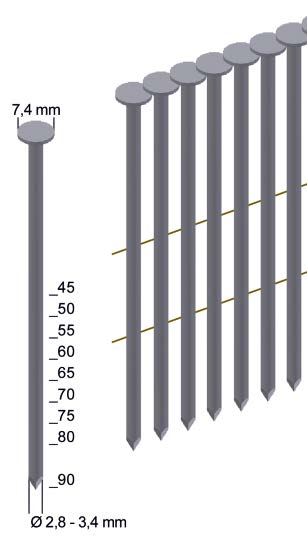 Καρφωτικό για πρόκα γωνίας 16° με στρογγυλό κεφάλι και σπείρωμα σε πομπίνα με συρμάτινη σύνδεση 7F-CNW90 PREBENA