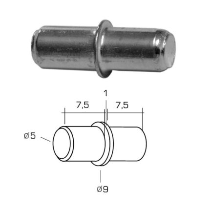 Πίρος μεταλλικός με φλάντζα Φ5mm για στήριξη ραφιού