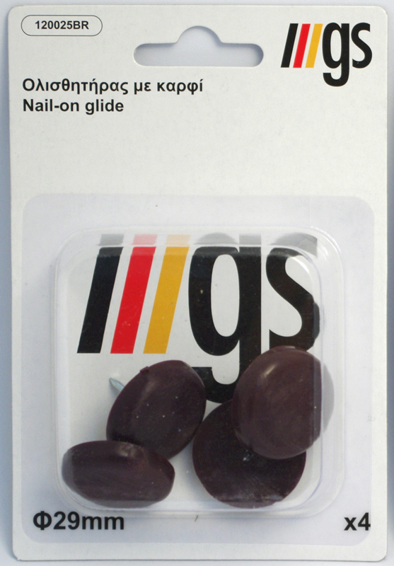 53120 Προστατευτικό επίπλων πλαστικό καφέ Φ28.6mm με καρφί (4 τμχ.)