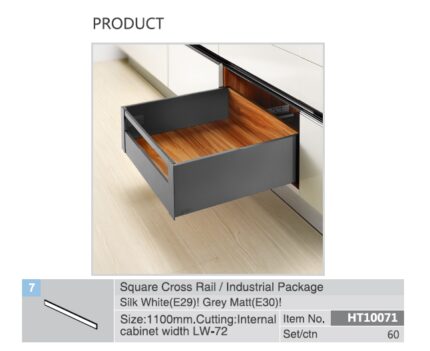 Μπροστινη ντίζα 1100mm Γκρι ματ για εσωτ. συρταριού HT (172mmY)