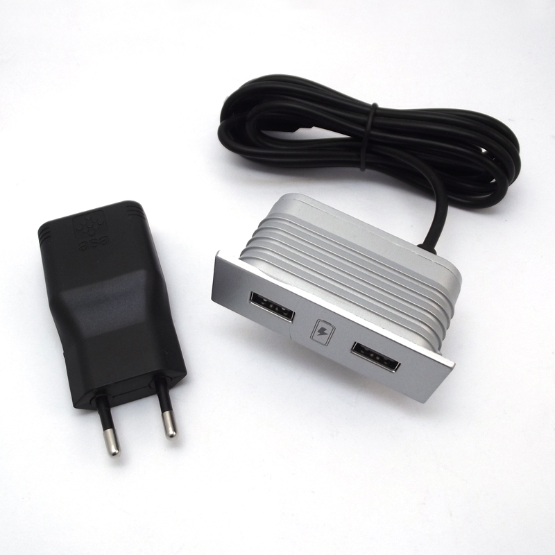 66336 Τροφοδοτικό USB 2 θέσεων Versapick ορθογώνιο ασημί (5.1v 2a)