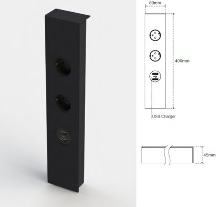 Πολύπριζο για K PANEL, 2 σούκο, 2 USB 80x400mm
