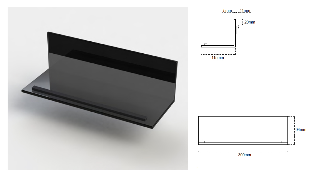 67253 Ράφι K GLASS για K PANEL 94x300mm