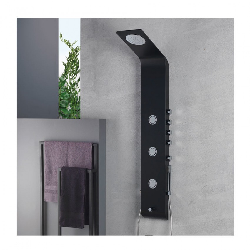 LETE-400 Στήλη Ντούς-Υδρομασάζ Icos Shower Lete Θερμομικτική Black Matt 4 Εξόδων