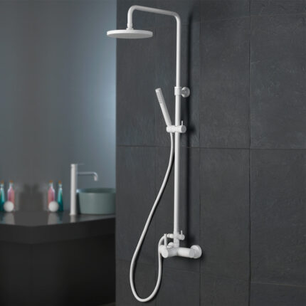 Μπαταρία ντους 2 εξόδων με κολώνα New Tech 12065 white matt