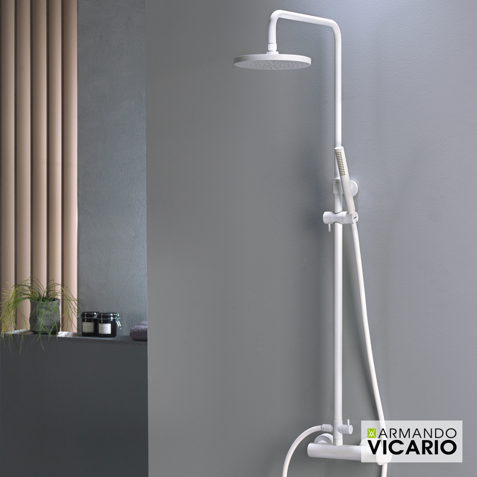 PROD_74481DET0_1 Μπαταρία ντους 2 εξόδων με κολώνα Slim 500065 white matt