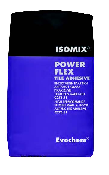 Ενισχυμένη ελαστική ακρυλική τσιμεντοειδής λευκή κόλλα πλακιδίων, τοίχων & δαπέδων C2TE S1 ISOMIX POWERFLEX