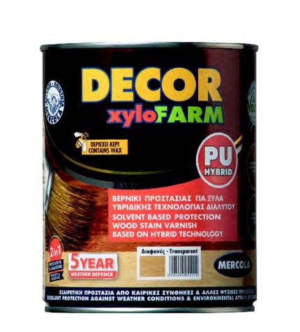 Αδιάβροχο βερνίκι προστασίας για ξύλα υβριδικής τεχνολογίας διαλύτου με πολυουρεθάνη DECOR XYLOFARM